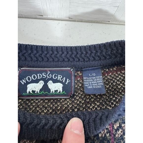 "Woods & Gray" Men's Sweater, 100% Cotton, Grandpa, Geometric Pattern, Size LG - Picture 3 of 7